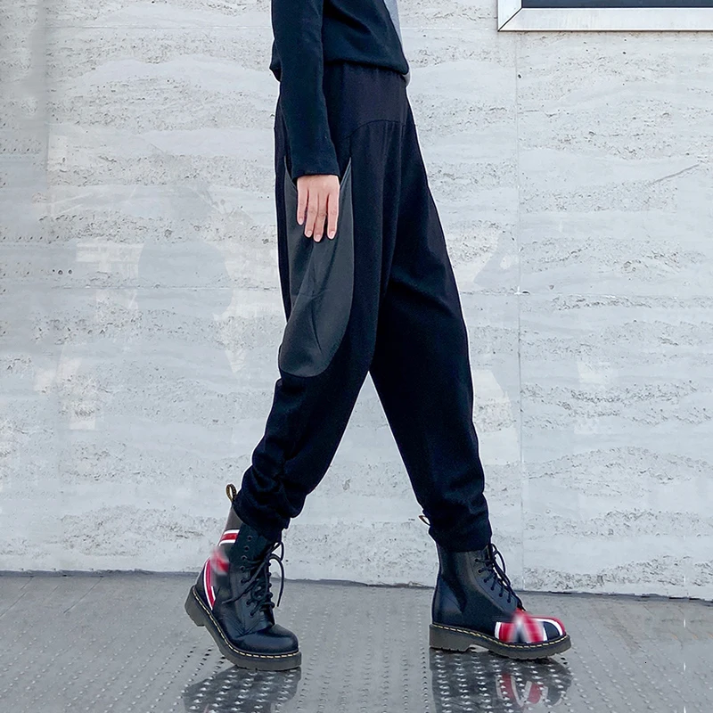 [EAM] Черные длинные штаны-шаровары с высокой эластичной талией, новые свободные брюки для женщин, модные весенне-осенние 1M631
