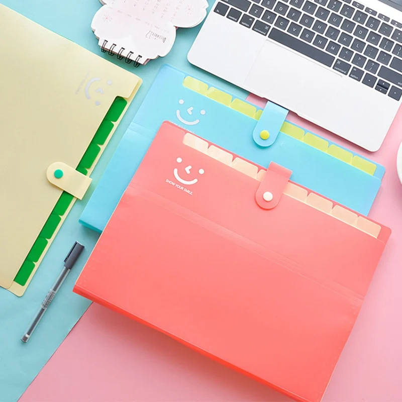 Cute Smile Face 8 Grids Organ Bag A4 Document Bags Organizer Paper Holder Business Expanding File Folder Office School Supplies