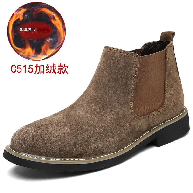 winter Khaki Мужские ботинки из натуральной кожи; дышащие ботинки «челси» для отдыха; прошитые осенние белые уличные удобные мужские ботинки высокого качества - Цвет: winter Khaki