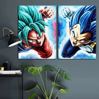 

2 Pieces Goku and Vegeta Oil Painting HD Wallpaper Anime Poster Dragon Ball Canvas Art Paints Wall Stickers Living Room Decor