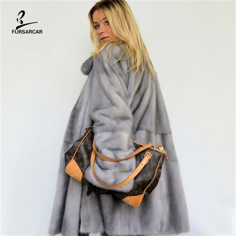 FURSARCAR женская модная повседневная свободная зимняя настоящая норка пальто Роскошная Леди подлинный натуральных мех куртка и пальто для женщин