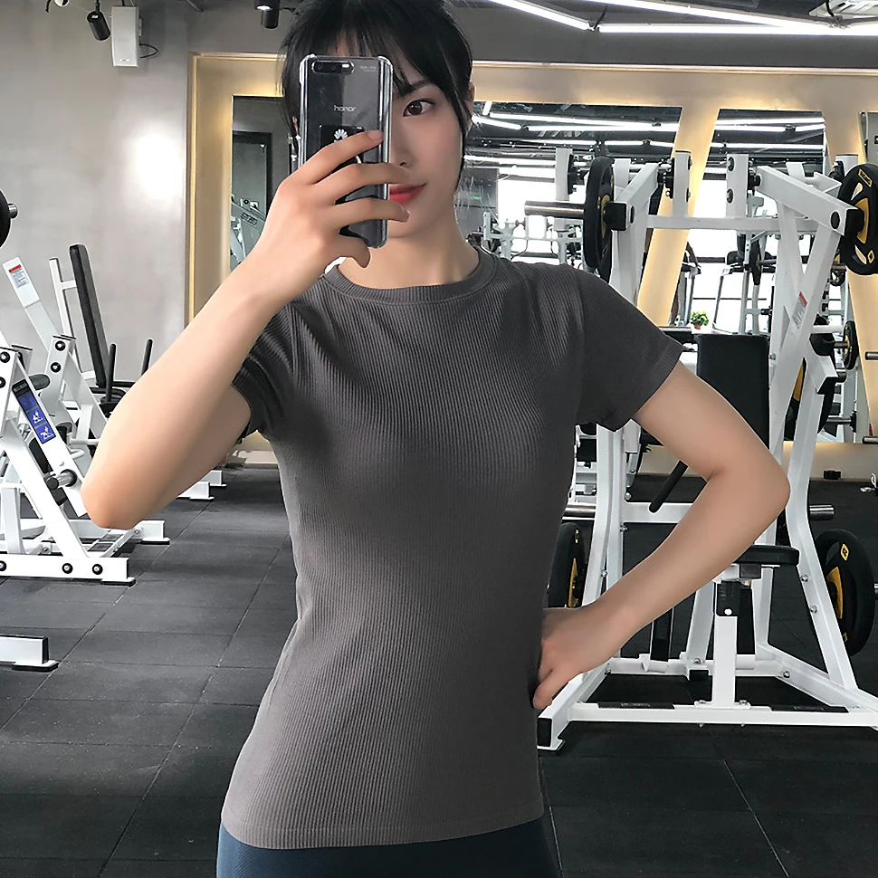 New T-shirt Fitness Solid Color Round Neck Slim Breathable Yoga Running Short Sleeve Ladies T-Shirt Quick Dry Sport Top