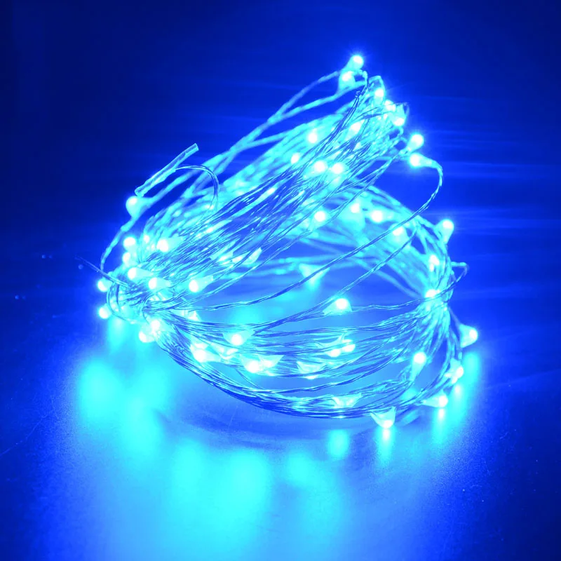 Синий 2 м, 3 м, 5 м, 10 м, питание от USB/питание от аккумулятора, серебряная светодиодная гирлянда, сказочные огни, Рождественская гирлянда, вечерние, свадебные, декоративный светильник - Испускаемый цвет: Синий