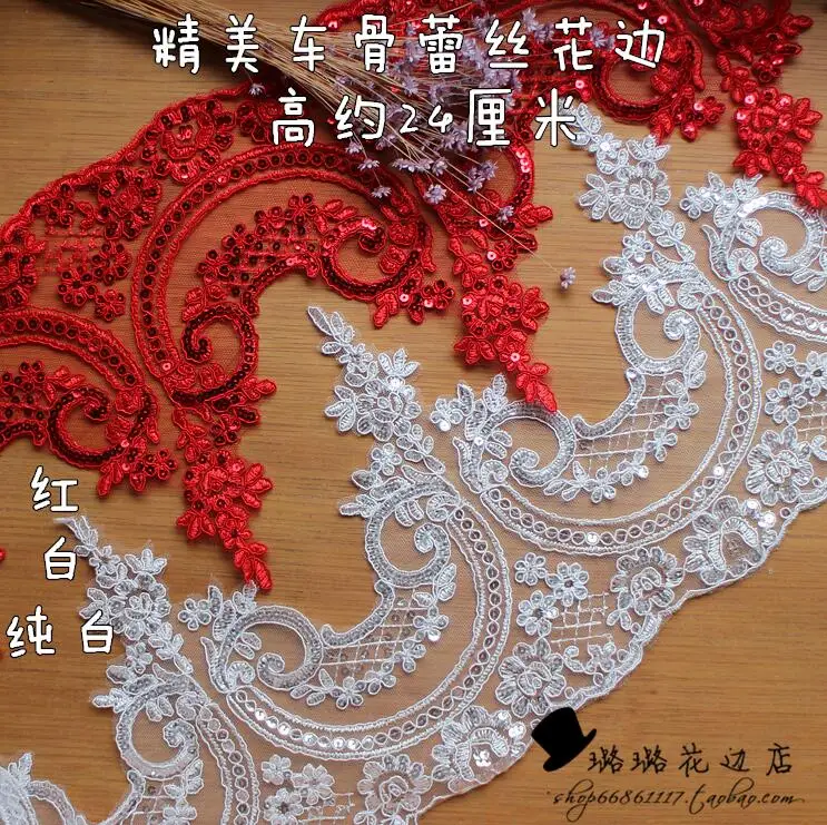 Bling Sequin Cording Fabric Flower Venise Venice Mesh Lace Trim Applique Sewing Craft for Wedding Decor 1 Yard