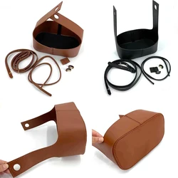 Japanese Style Handbag Accessories Hollow Drawstring Woven Bucket Bag Leather With Bag Bottom Shoulder Strap Belt Bags Backpack