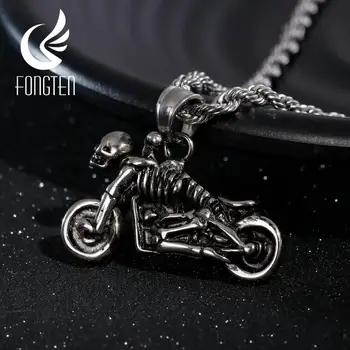 

Fongten Skull Motorcycle Pendant Necklace for Men Cool Punk Stainless Steel Biker Viking Gothic Necklaces Fashion Jewelry Gift