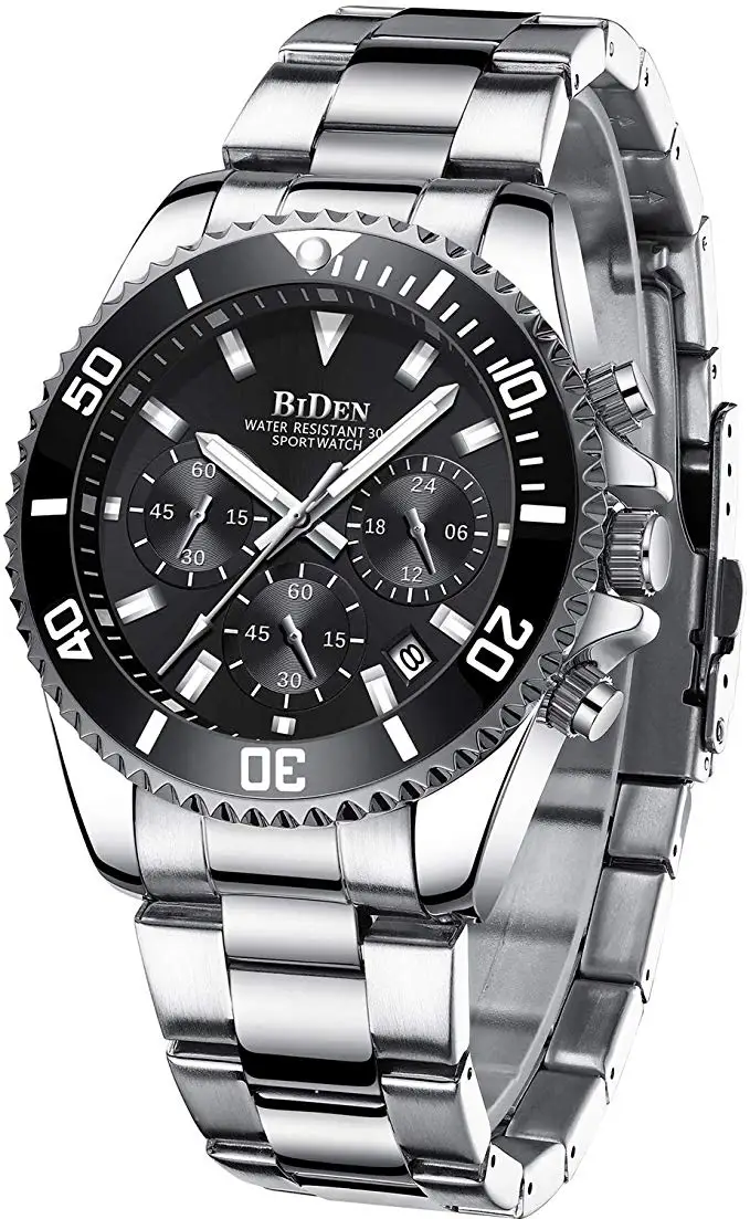 Модные мужские часы от известного бренда BIDEN, Роскошные водонепроницаемые часы из нержавеющей стали, мужские кварцевые часы, спортивные наручные часы с хронографом - Цвет: black