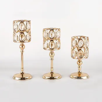 

European Style Wrought Iron Metal Crystal Candle Holders Centre De Table Mariage Holiday Wedding Home Decor Gold Candlestick