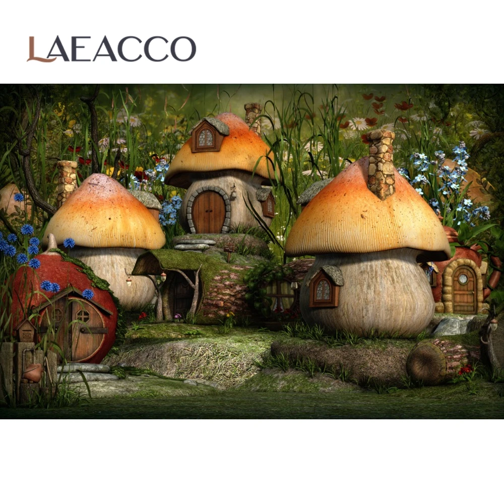 Laeacco фон для фотостудии с зеленым лесным деревом сказочным домом травой