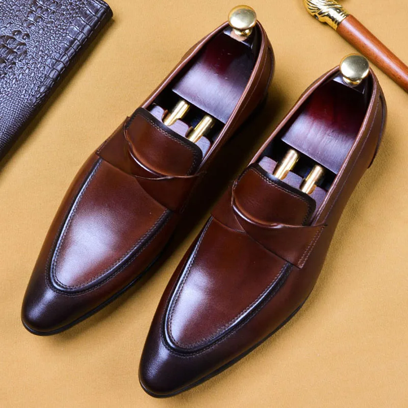 

2019 Handmade Designer Slip-On Formal Shoes Fashion Casual Office Wedding Oxford Shoes Genuine Leather Men Loafer Dress Shoes