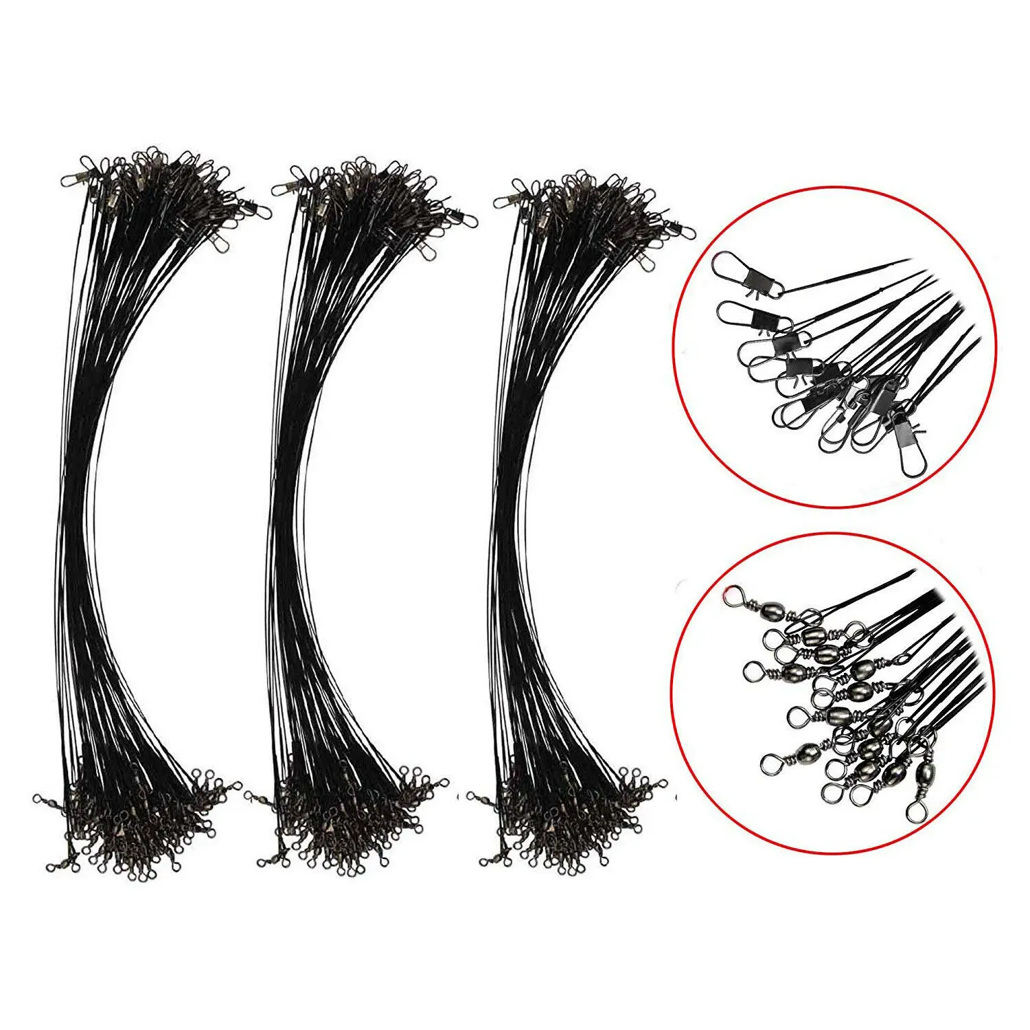 200pcs30cmBlackSteelWireLeaderLineWithStrengthSnapandSwivels