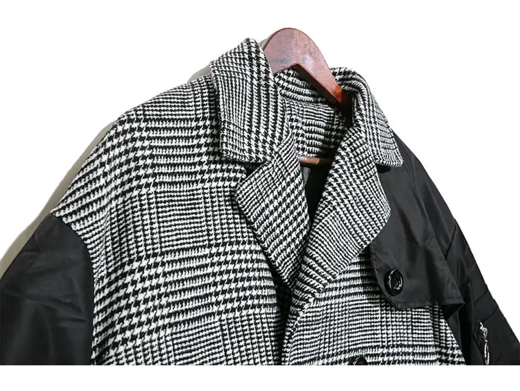 XITAO Winter Patchwork Plaid Pocket Jacket Women Clothes Fashion Plus Size Tide Turn Down Collar Match All Coat Top ZLL4402