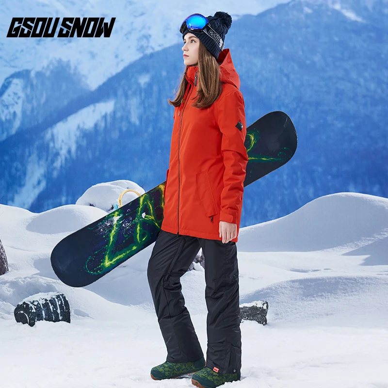 GSOU SNOW лыжный костюм для девочек женские костюмы зимняя длинная однотонная теплая ветрозащитная Водонепроницаемая Лыжная куртка лыжные штаны размер xs-l