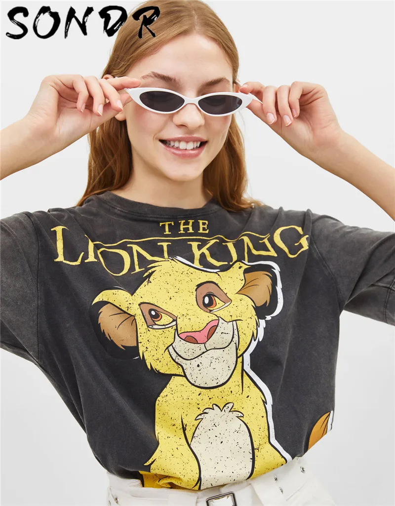 Summer Fashion T-shirt Women harajuku streetwear cartoon print Lion King O-neck loose angel tshirt Female Tops plus size