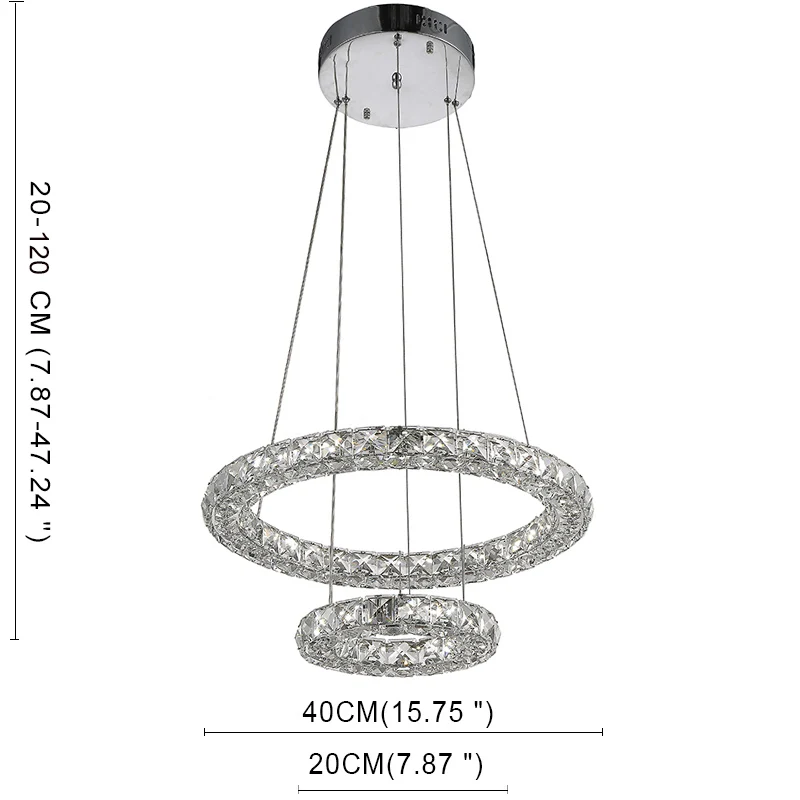 2Ring 2040cm Затемняемый Хрустальный подвесной светильник кольцо подвесные светильники круг кольца крытый светильник Современный хрустальный подвесной светильник круг лампы освещение - Цвет корпуса: 2Ring 2040cm