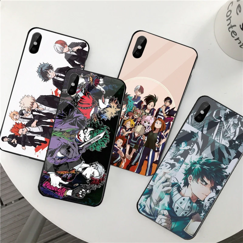 

Tempered Glass Case For iPhone 11 Pro MAX XR X XS Max 7 8 Case Coque My Hero Academy Silicone For iPhone 11 Xr 7 8 6 Plus Cases