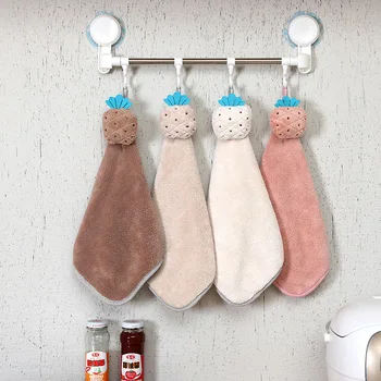 

4pcs Cartoons Handkerchief Pineapple Head Creative Hanging Hand Towel Kitchen Thick Fleece Rag Non-oily Children Hand Towel