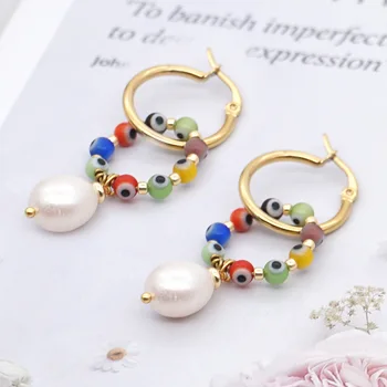 

Europe and America Ethnic Style Coloured Glaze Eye Beads Versitile Fashion Light Luxury Beautiful Natural Freshwater Pearls
