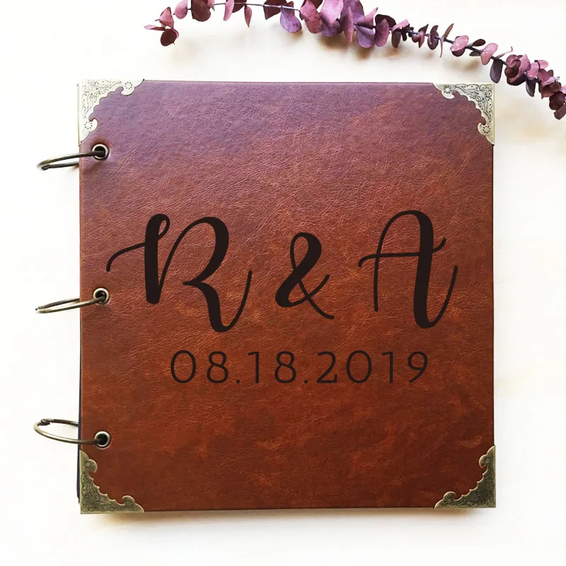 Свадебный фотоальбом с гравировкой имени темы ручной работы из воловьей кожи для