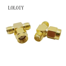 T Type RP SMA Male to 2 Dual RP SMA Female Triple RF Coaxial Antenna Adapter 3 way Splitter 1M2F Connector