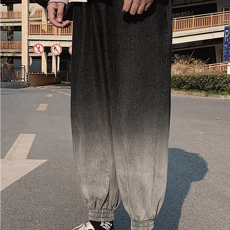 90% OFF Tie-dye Gradient Hip Hop Jeans Men's Fashion Retro Casual Jean Pants Men Streetwear Loose Drawstring Denim Trousers Mens M-5XL