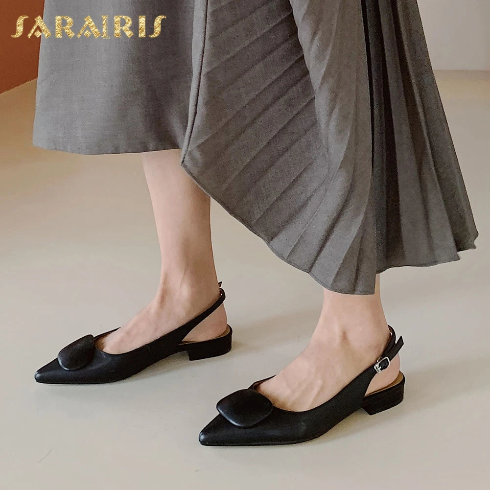 

Sarairis 2020 New Fashion Genuine Cow Leather Hoof Heels Summer Sandals Women Shoes Buckle Strap Concise Shoes Woman Sandals