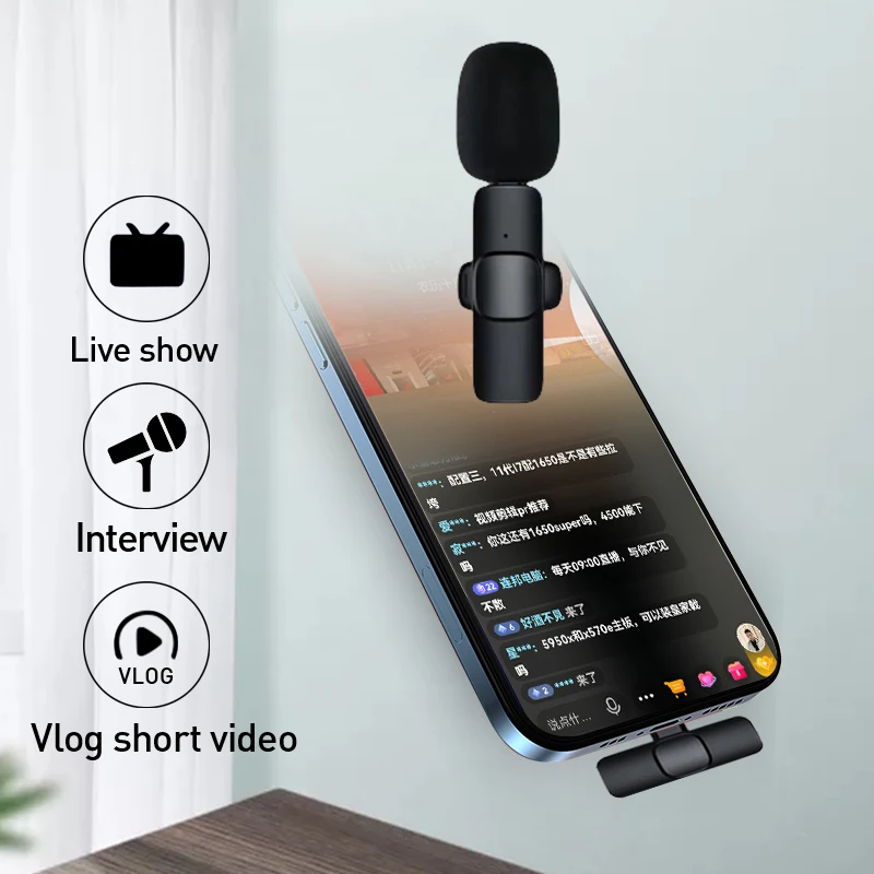 Wireless Lavalier Microphone Portable Audio Video Recording Mini Mic For iPhone 13 12/Type-C Mobile Phone Mike Live Game Teach mic stand Microphones