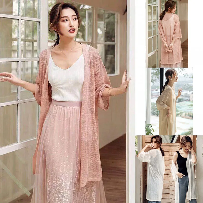 

Summer Sun protection shirt Long Air Conditioning Shirt Ice Silk Sweater Women Thin Section shawl long sleeves