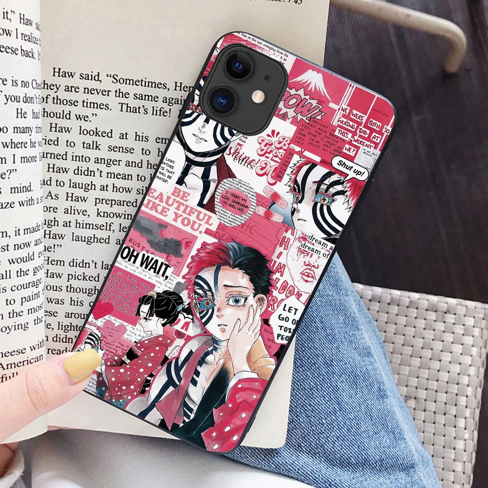 TPU Чехол Demon Slayer для iPhone 11 pro 6 6s 7 8 plus X XR XS Max чехол для телефона s новейший японский аниме Kimetsu no Yaiba черный чехол - Цвет: TPU