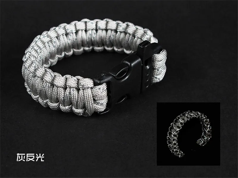 Gray 9 cores high-strength reflective Paracord bracelet Emergency Survival Bracelet Rope with Whistle Buckle Outdoor Camping - Цвет: Gray