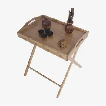 

Folding Dining Table Portable Floor Standing Bamboo Snack Side Table Tray Leisure Sturdy durable Save space For Home Garden