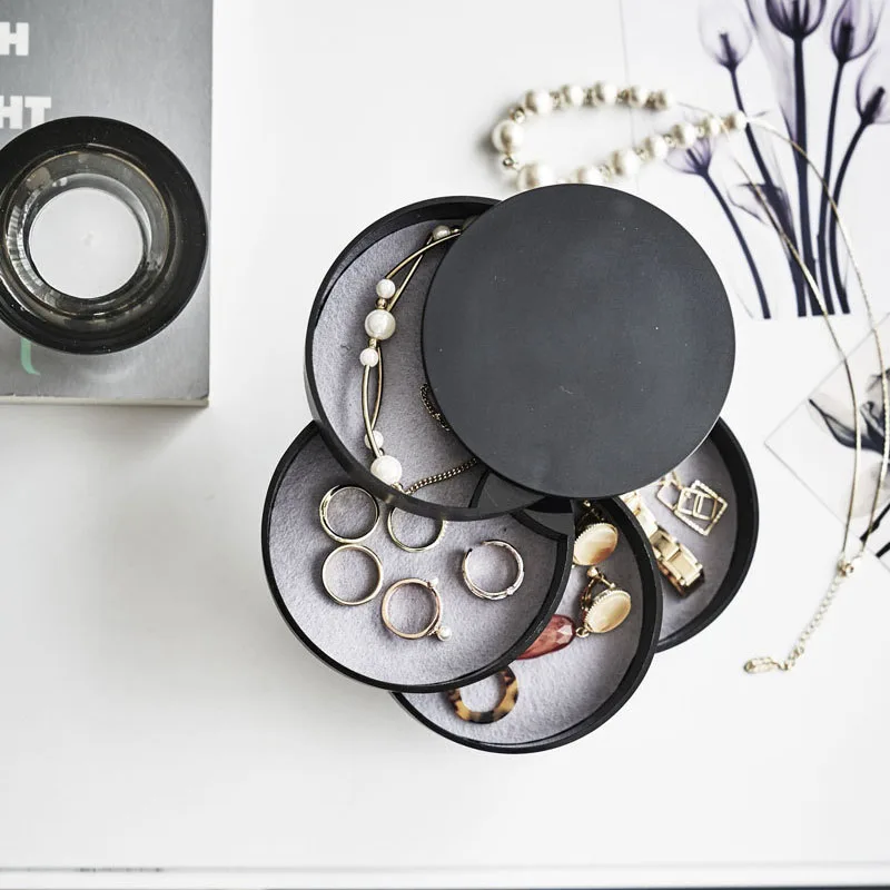 

High Rotatable Jewelry Box 4 Layers with Lid Round Shape Case for Ring Earrings Necklace KTC 66