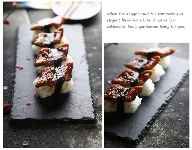 Посуда из сланца аспидно-черный дома для японских суши рок лоток прямоугольная выставочная тарелка противень для барбекю