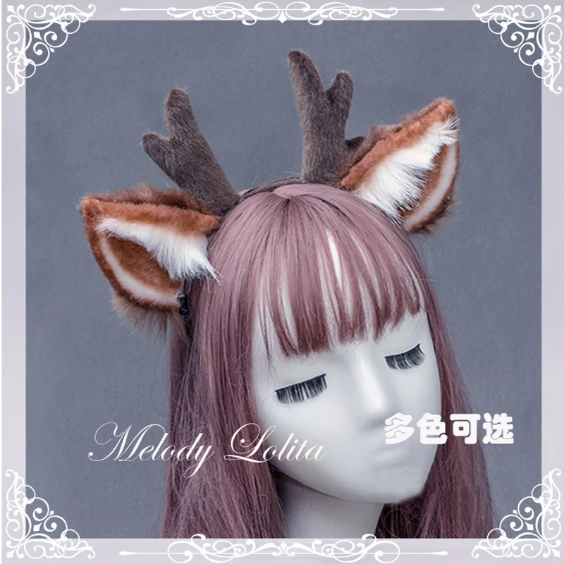 

Handmade Elk Forest Lolita Pretty Headwear Animal Ears Headband Plush Deer Antlers Ears Christmas Cosplay Accessories