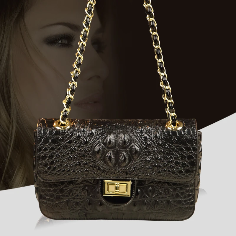 

Crocodile Pattern Women Chain Bag High Quality Head Layer Cow Hide Ladies Crossbody Shoulder Bag and Purse Women Messenger Bags