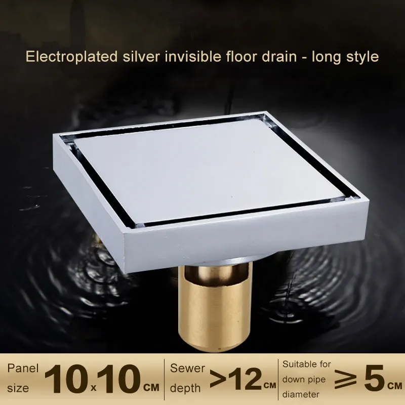 European And American Style Deodorant Copper Floor Drain Bathroom Shower Drain Square Floor Drainage Invisible Floor Drain - Цвет: Deepen B