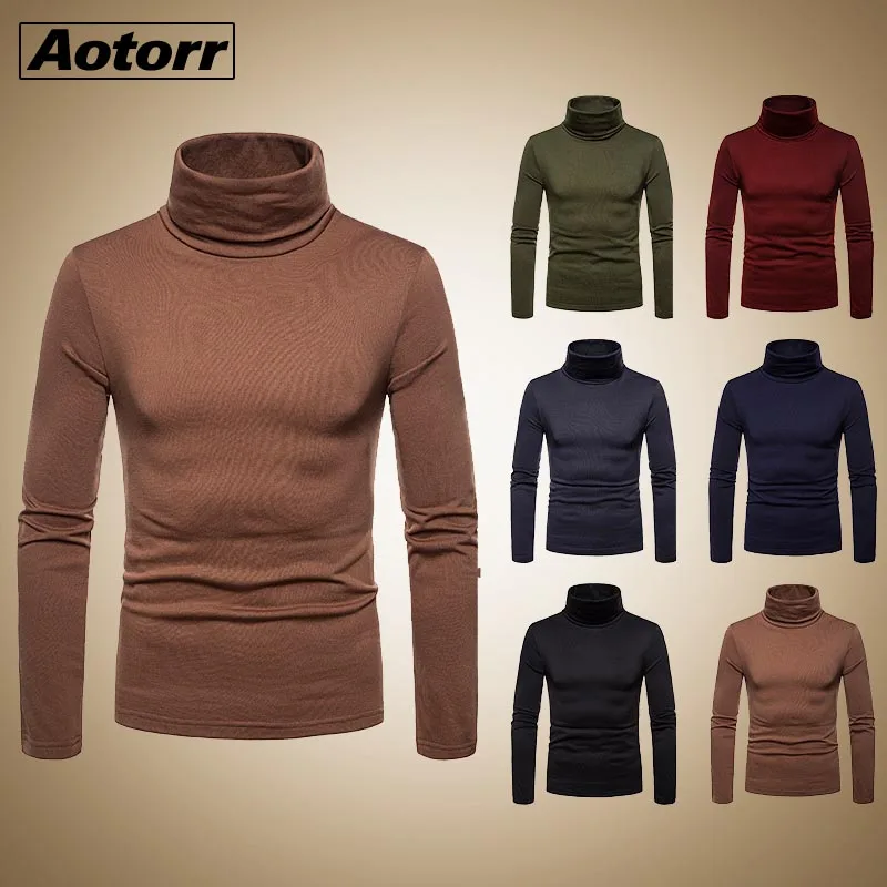 

Men Fashion Hoodie ShirtS Tee Slim Tops Hoodies 2019 Male Stretch Turtleneck Long Sleeve Shirts High Collar Men's Cotton Tee
