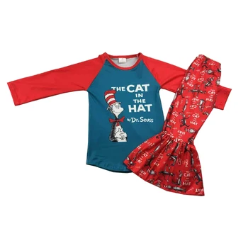 

summer boutique hot sale cute the cat in the hat design girl's outfits
