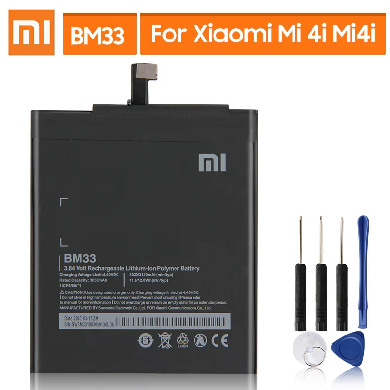 Оригинальная запасная батарея для Xiaomi Mi 4i Mi4i BM33 натуральная телефона 3120