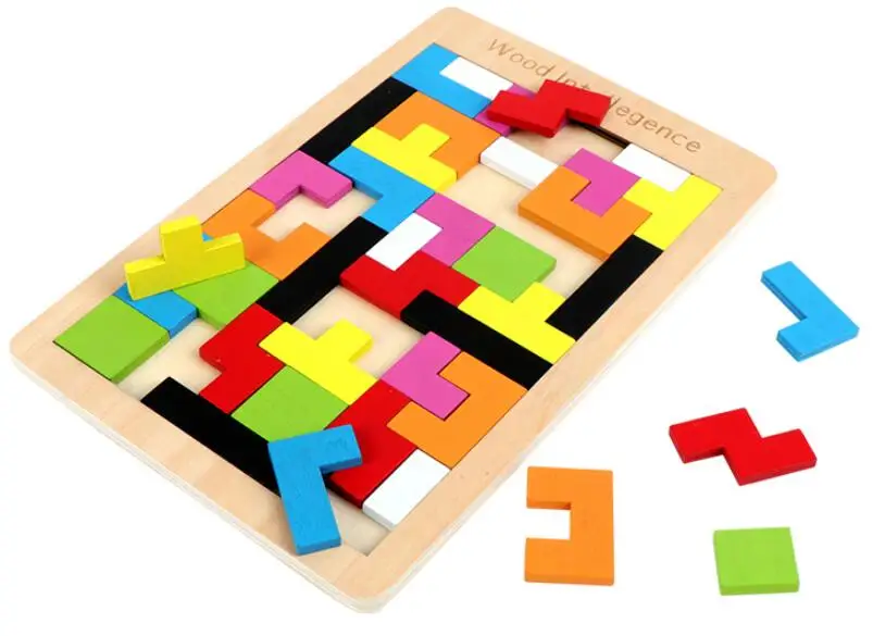 MG--005 3D Wooden Tetris Puzzles Colorful Jigsaw Board Toys Tangram Children Intellectual Educational Toys Baby Wood Gifts - Цвет: MG--005