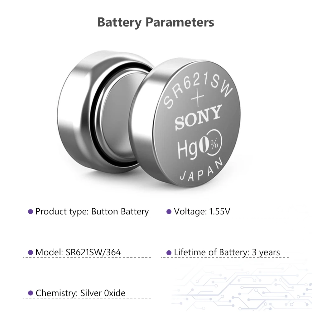 5 шт. для sony 1,55 В 364 SR621SW V364 SR60 SR621 AG1 батарея для часов оксид серебра кнопка батареи для монет Сделано в Японии