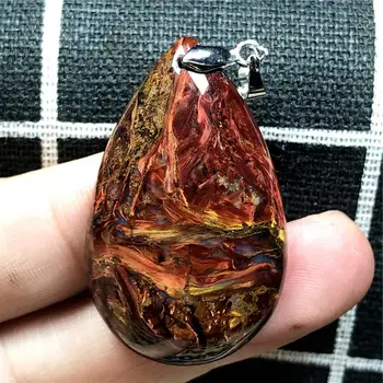 

Genuine Natural Red Pietersite Pendant Jewelry For Woman Man Crystal 38x24x9mm Namibia Firework Water Drop Beads Stone AAAAA