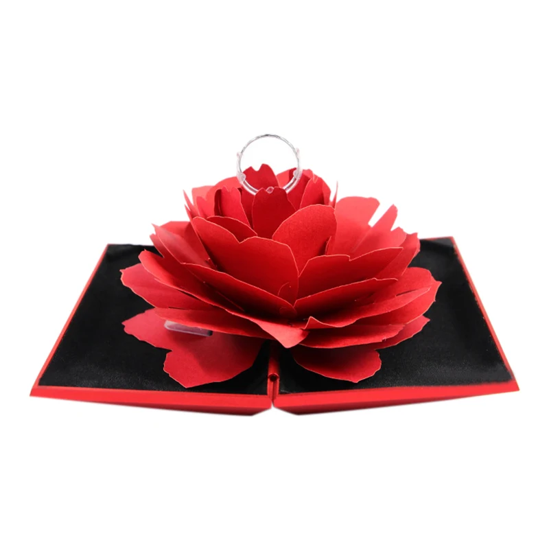 Red 3D элегантные кольца, коробка, Свадебное обручальное кольцо, розы, подарочные коробки для украшений, дисплей, держатель для хранения, подарок на день Святого Валентина - Цвет: Red