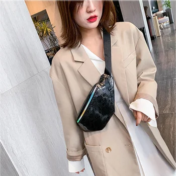 

2020 new PU leather ladies waist bag fashion women bag Korean patent leather dumpling bag sports phone bag shoulder strap adjust