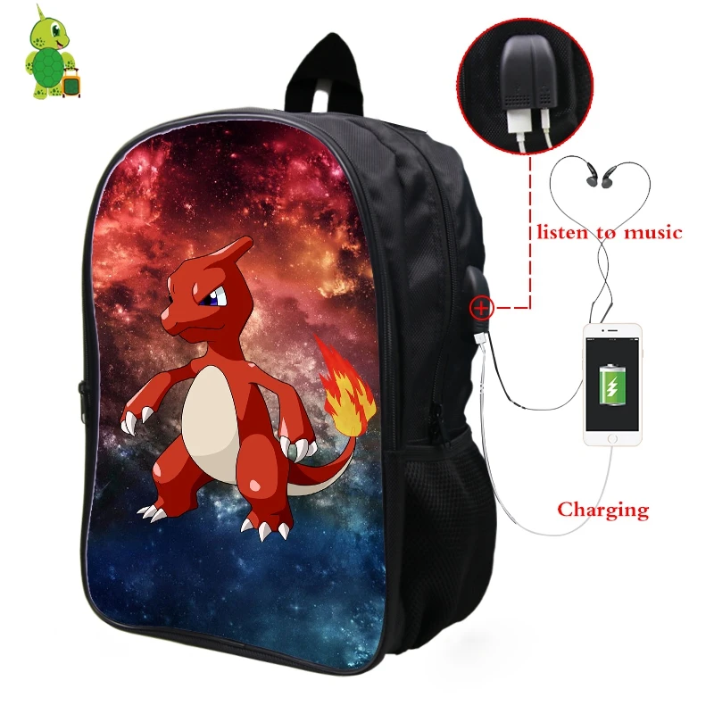 23 Pokemon Charmeleon Galaxy Космический рюкзак Многофункциональный USB зарядка Разъем для наушников школьные сумки для подростков ноутбук рюкзак - Цвет: 23