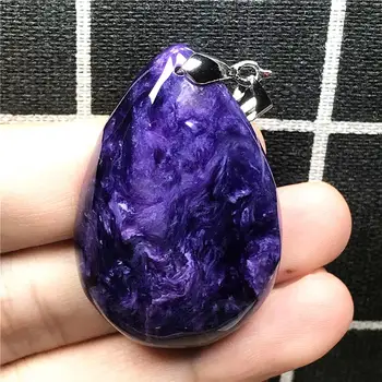 

Top Natural Charoite Beads Pendant For Woman Lady Water Drop Purple Crystal Stone 43x29x10mm Beads Silver Beauty Jewelry AAAAA