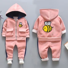 Коллекция года, зимние комплекты одежды для маленьких девочек бархатная куртка с капюшоном+ штаны Одежда для новорожденных девочек Повседневный Спортивный комплект, Одежда для младенцев