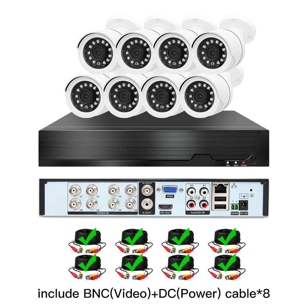 8ch 1080P AHD комплекты системы видеонаблюдения CCTV безопасности Гибридный DVR Открытый bulllet AHD камера видеонаблюдения P2P XMEYE 2MP комплекты - Цвет: with cable