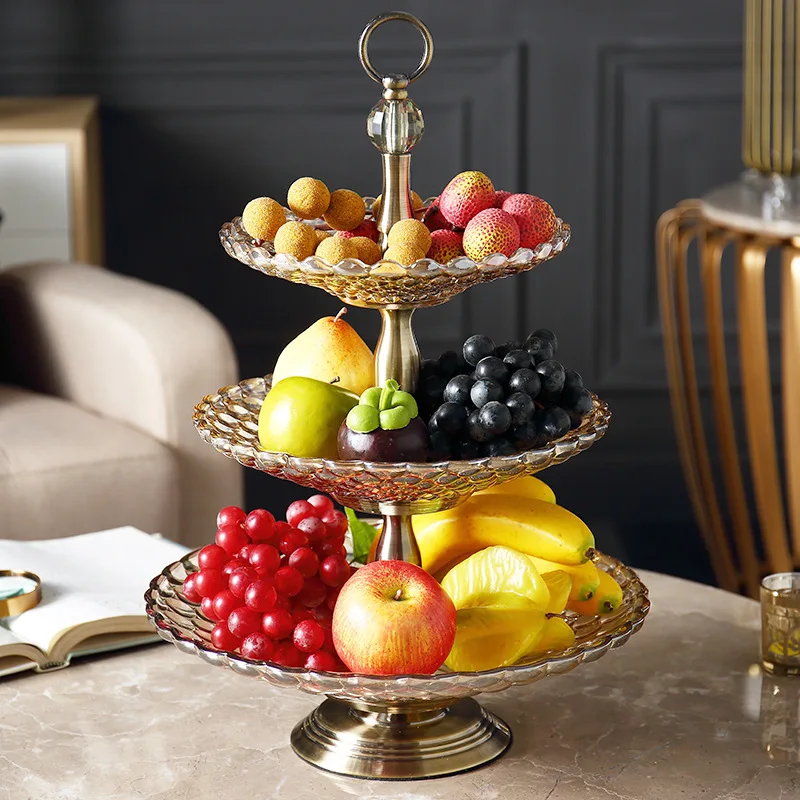 

[Xin jiahe qin] American-Style Crystal Glass Three Layer Fruit Bowl European Style Family Soft Loading Creative Teapoy Table Dec