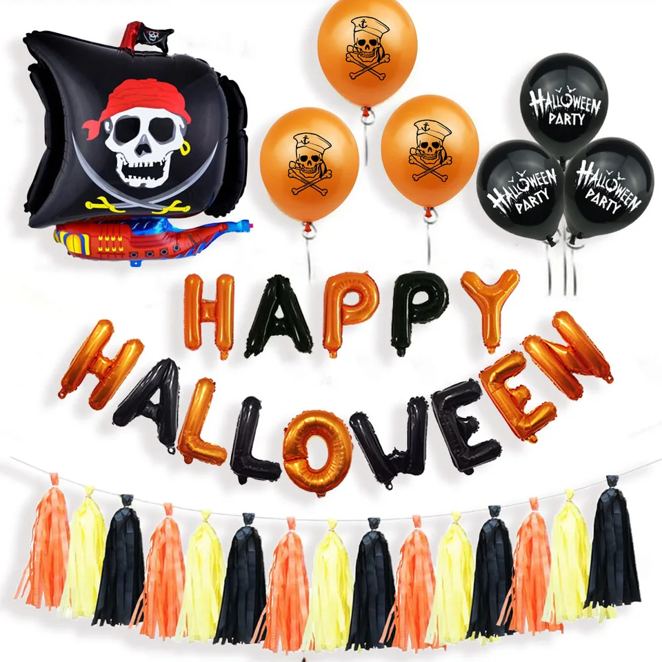 Happy Halloween Skull Air Globos Pirate Ship Foil Balloon Tricky Horror Theme Birthday Halloween Party Decorations Kids Adult Ballons Accessories Aliexpress